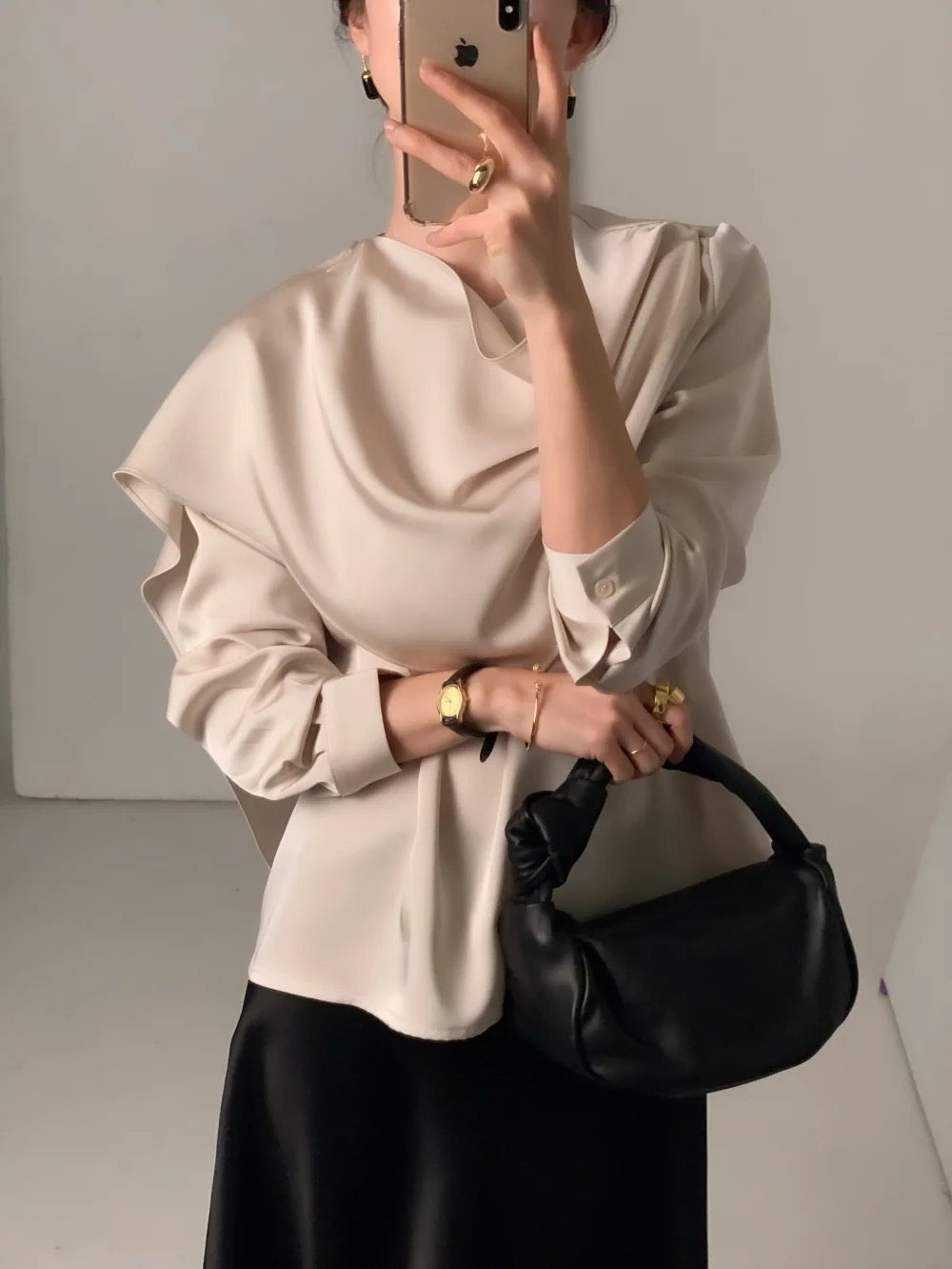 Elegant Draped Long Sleeve Shirt
