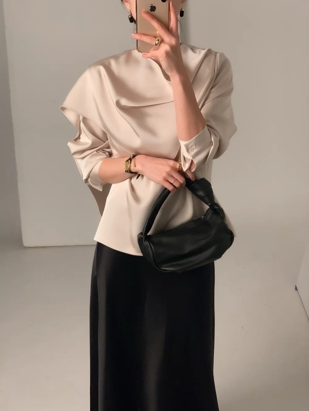 Elegant Draped Long Sleeve Shirt