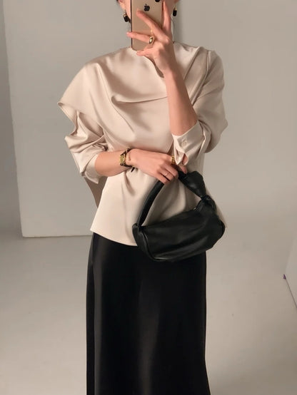 Elegant Draped Long Sleeve Shirt