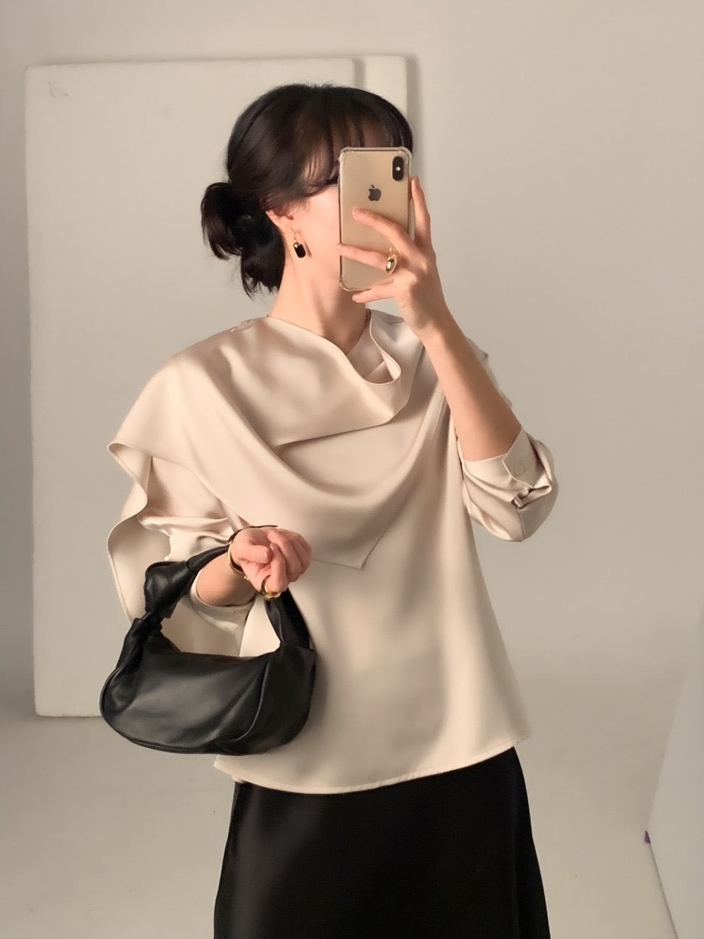 Elegant Draped Long Sleeve Shirt