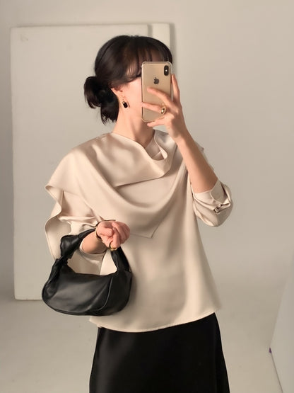 Elegant Draped Long Sleeve Shirt