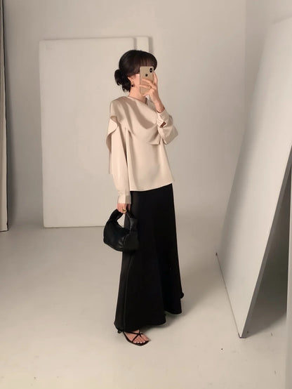 Elegant Draped Long Sleeve Shirt