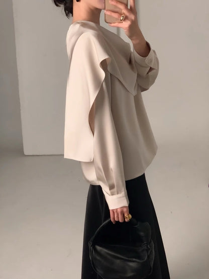 Elegant Draped Long Sleeve Shirt