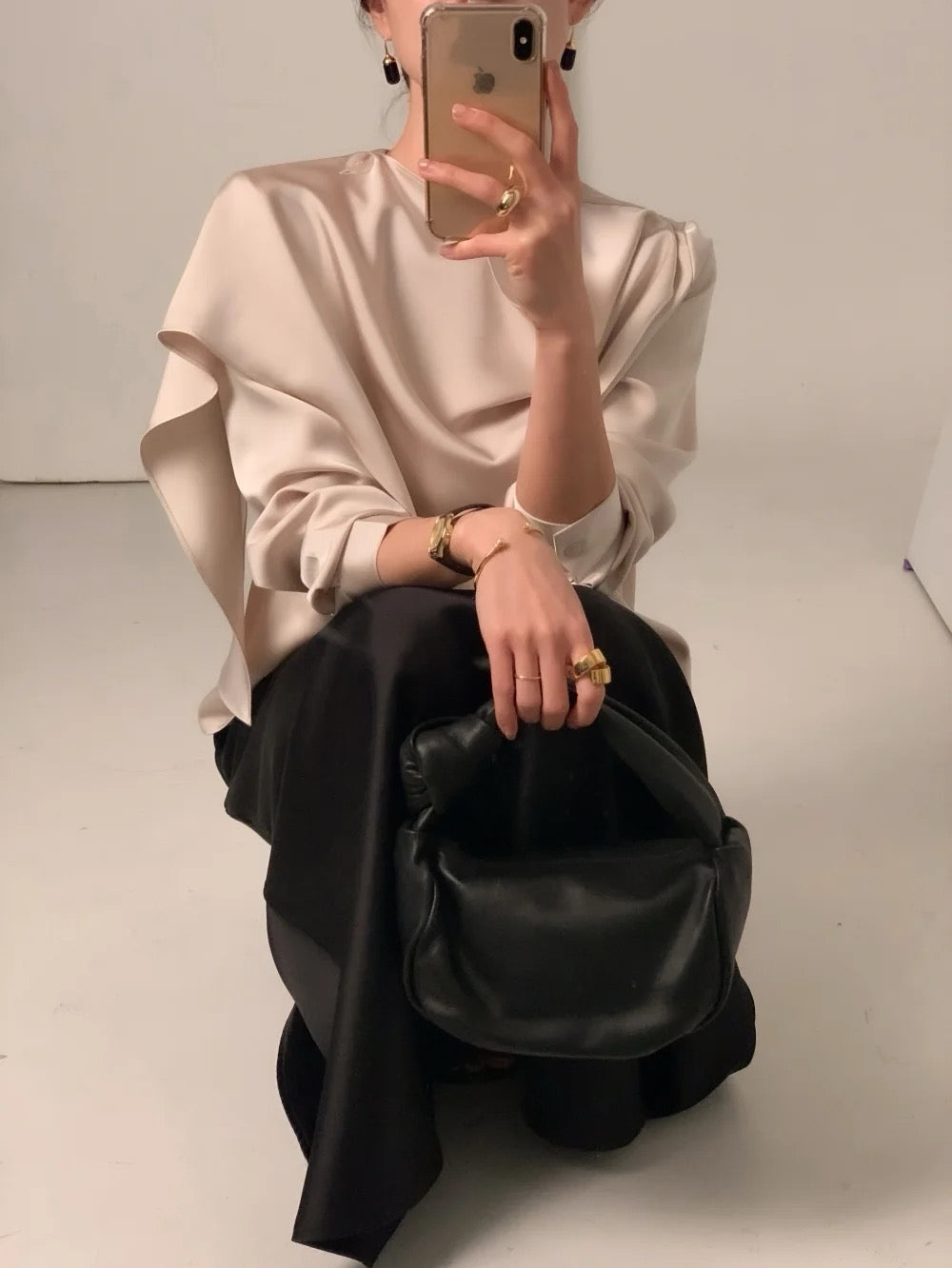 Elegant Draped Long Sleeve Shirt