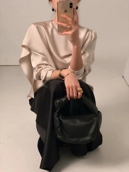 Elegant Draped Long Sleeve Shirt