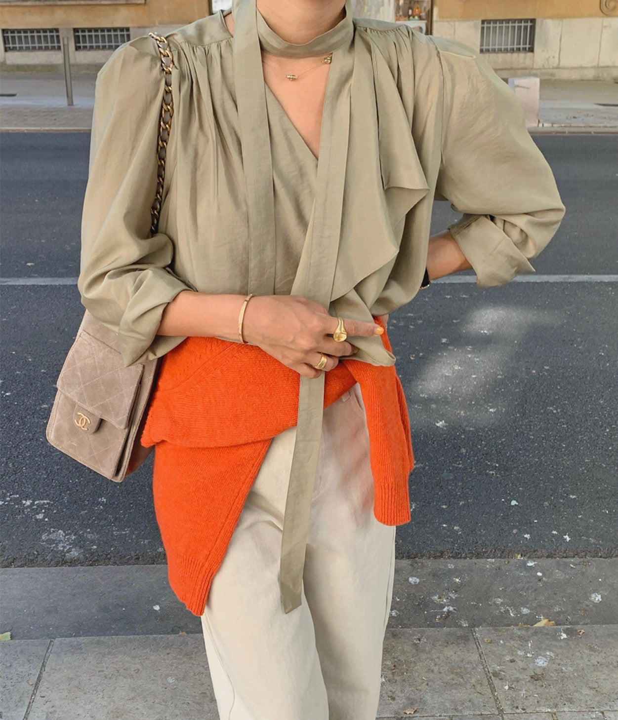 Long Sleeve Blouse with Ribbon Lace Trim