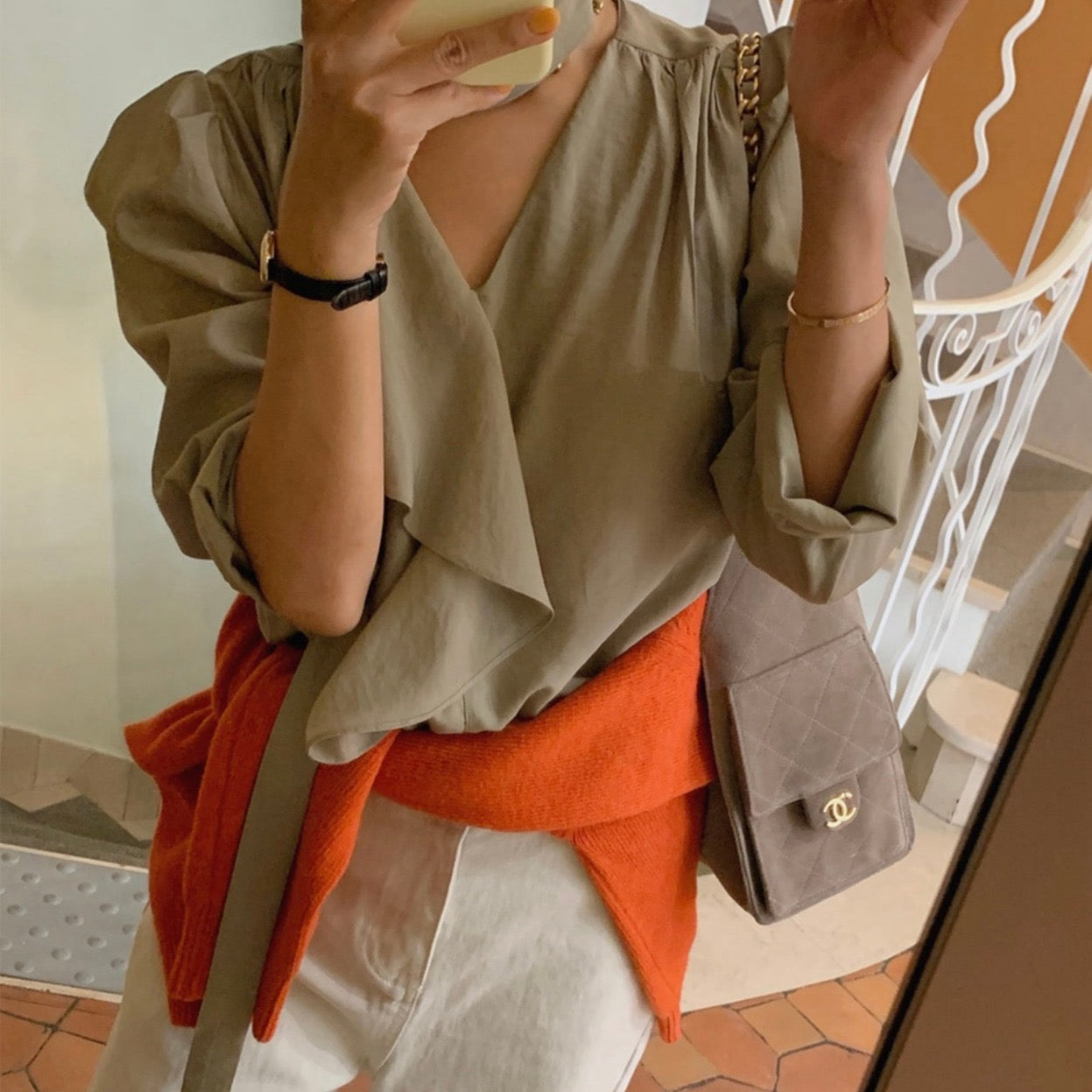 Long Sleeve Blouse with Ribbon Lace Trim