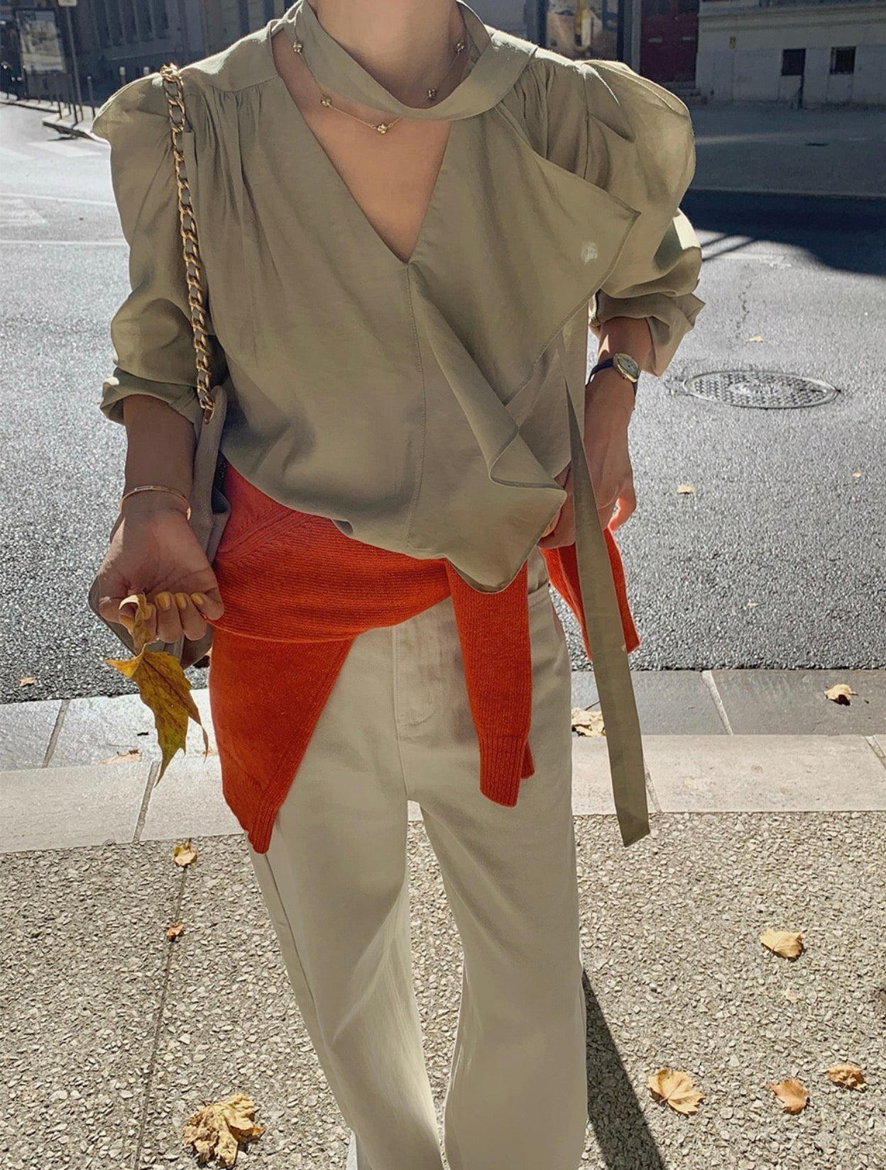 Long Sleeve Blouse with Ribbon Lace Trim