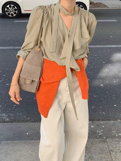 Long Sleeve Blouse with Ribbon Lace Trim