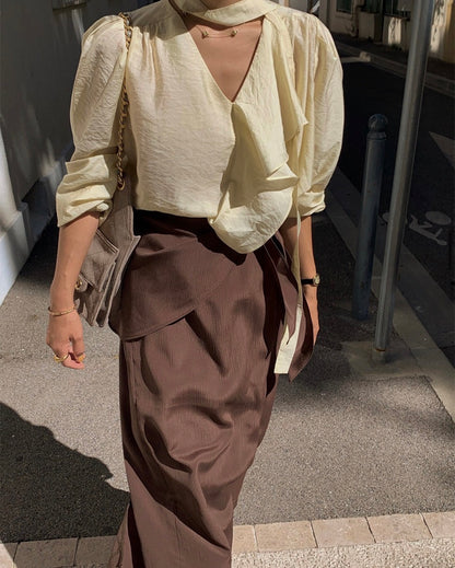 Long Sleeve Blouse with Ribbon Lace Trim