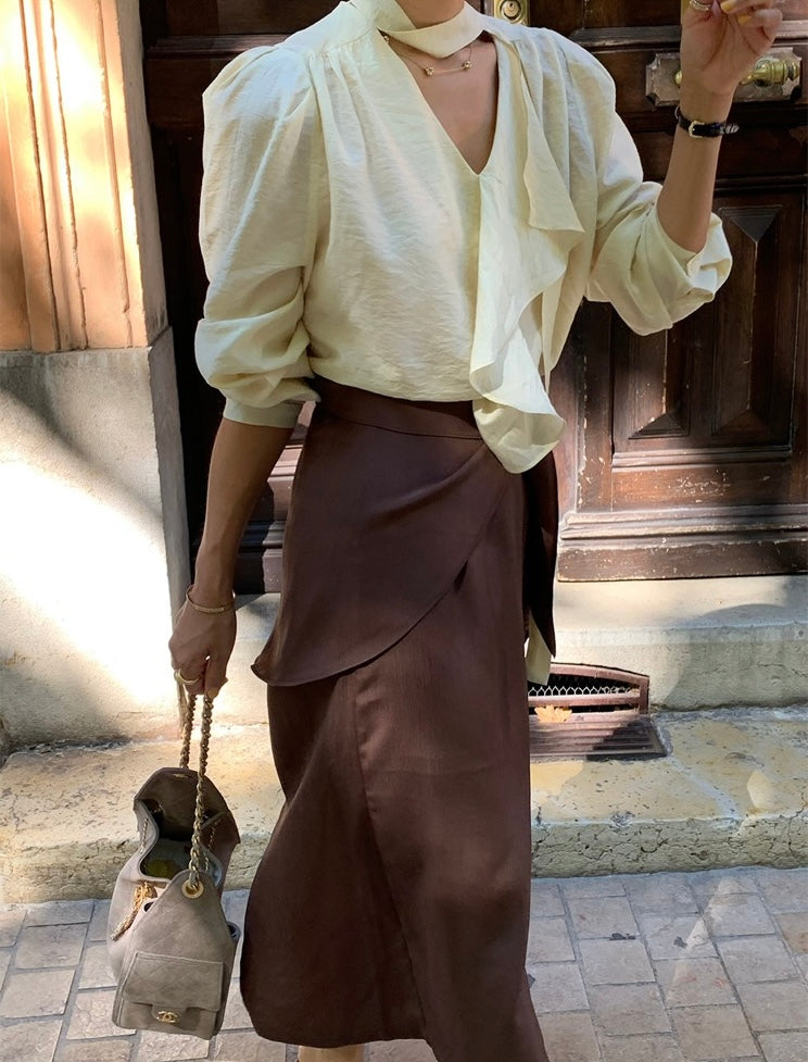 Long Sleeve Blouse with Ribbon Lace Trim