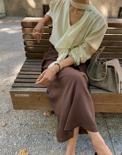 Long Sleeve Blouse with Ribbon Lace Trim