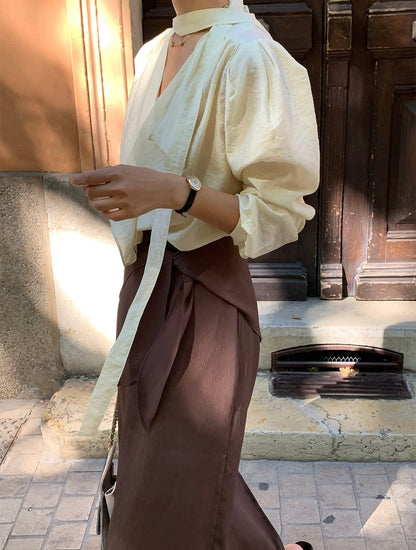 Long Sleeve Blouse with Ribbon Lace Trim