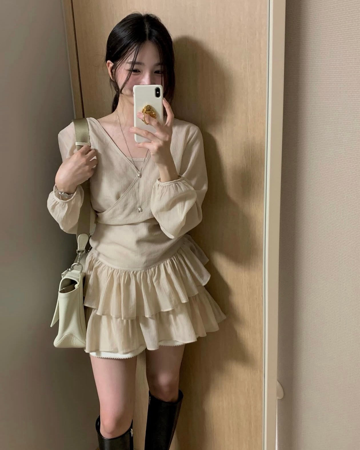 French-style camisole + lace hem outerwear set