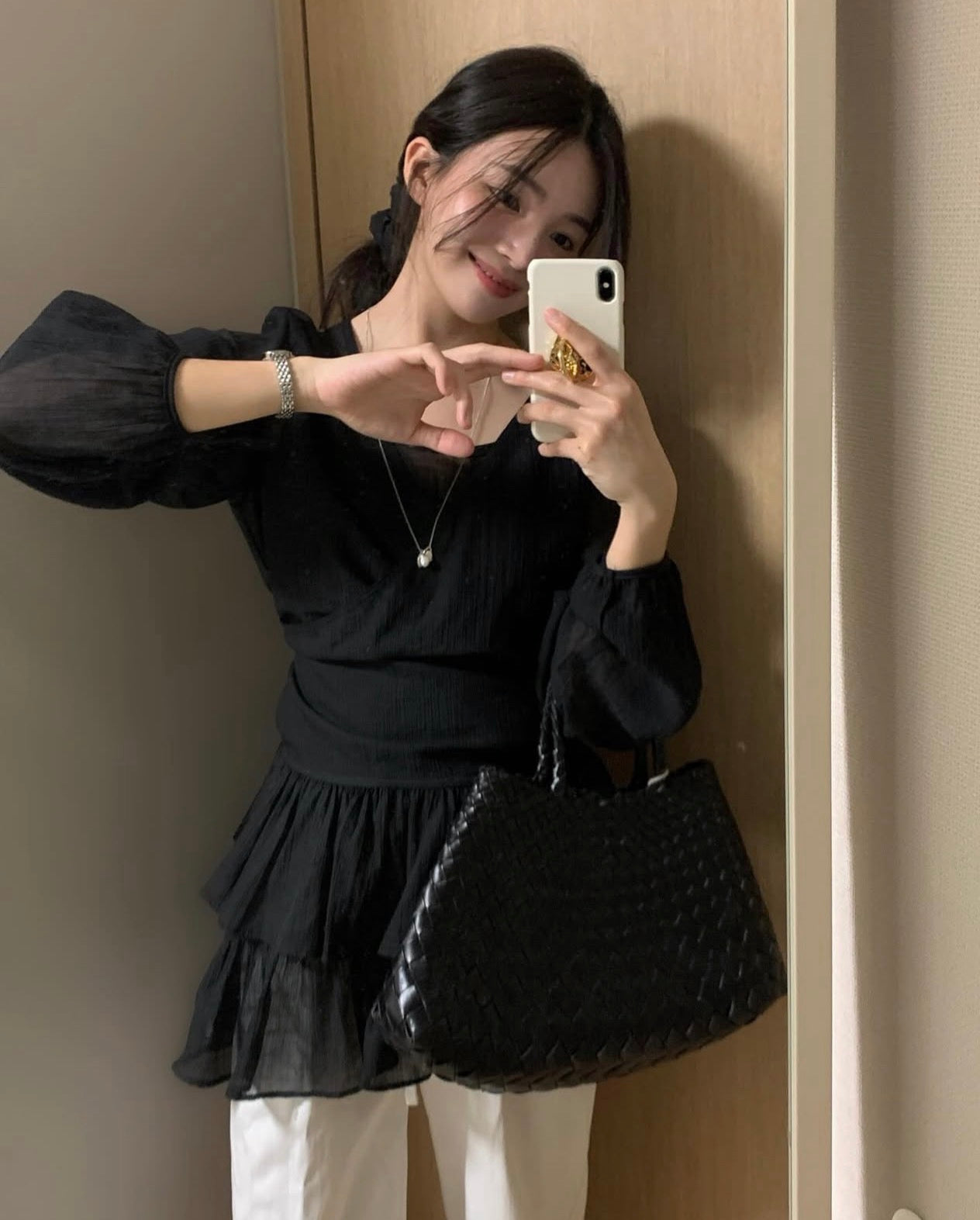 French-style camisole + lace hem outerwear set