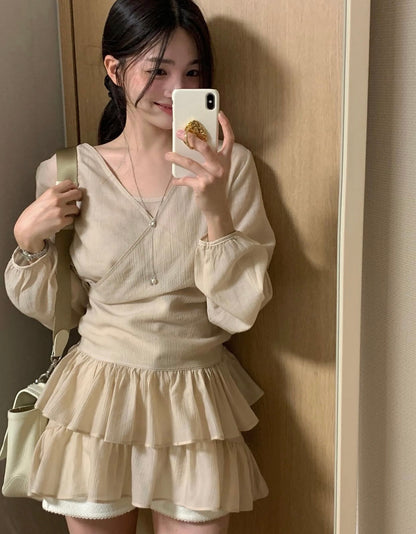 French-style camisole + lace hem outerwear set