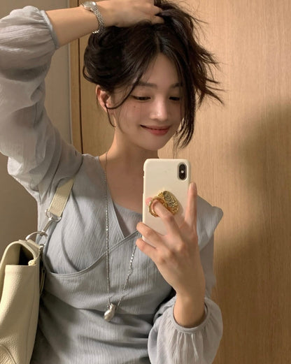 French-style camisole + lace hem outerwear set