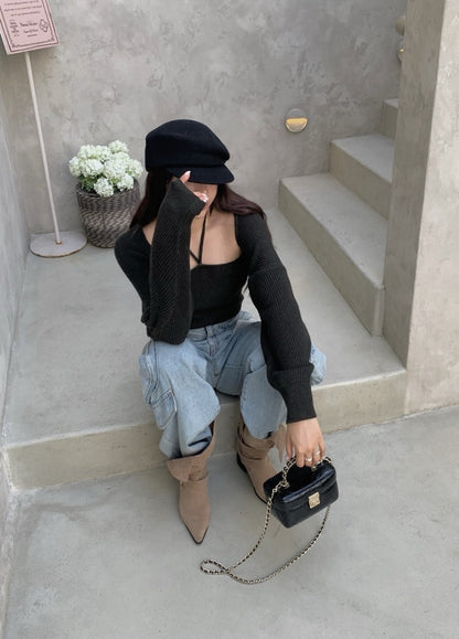 Halter Neck Top + Knit Cardigan Set