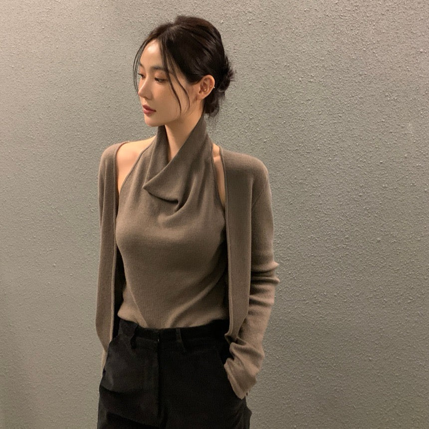 拼接假兩件針織top