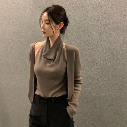 Patchwork Faux Two-Piece Knit Top