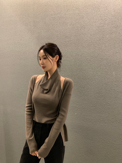 拼接假兩件針織top