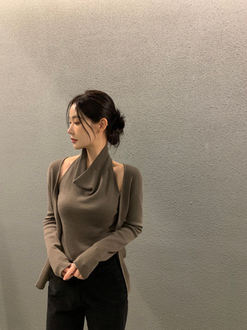 拼接假兩件針織top