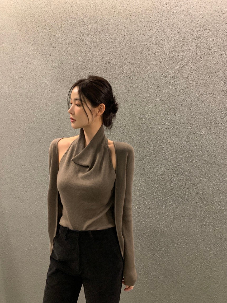 拼接假兩件針織top