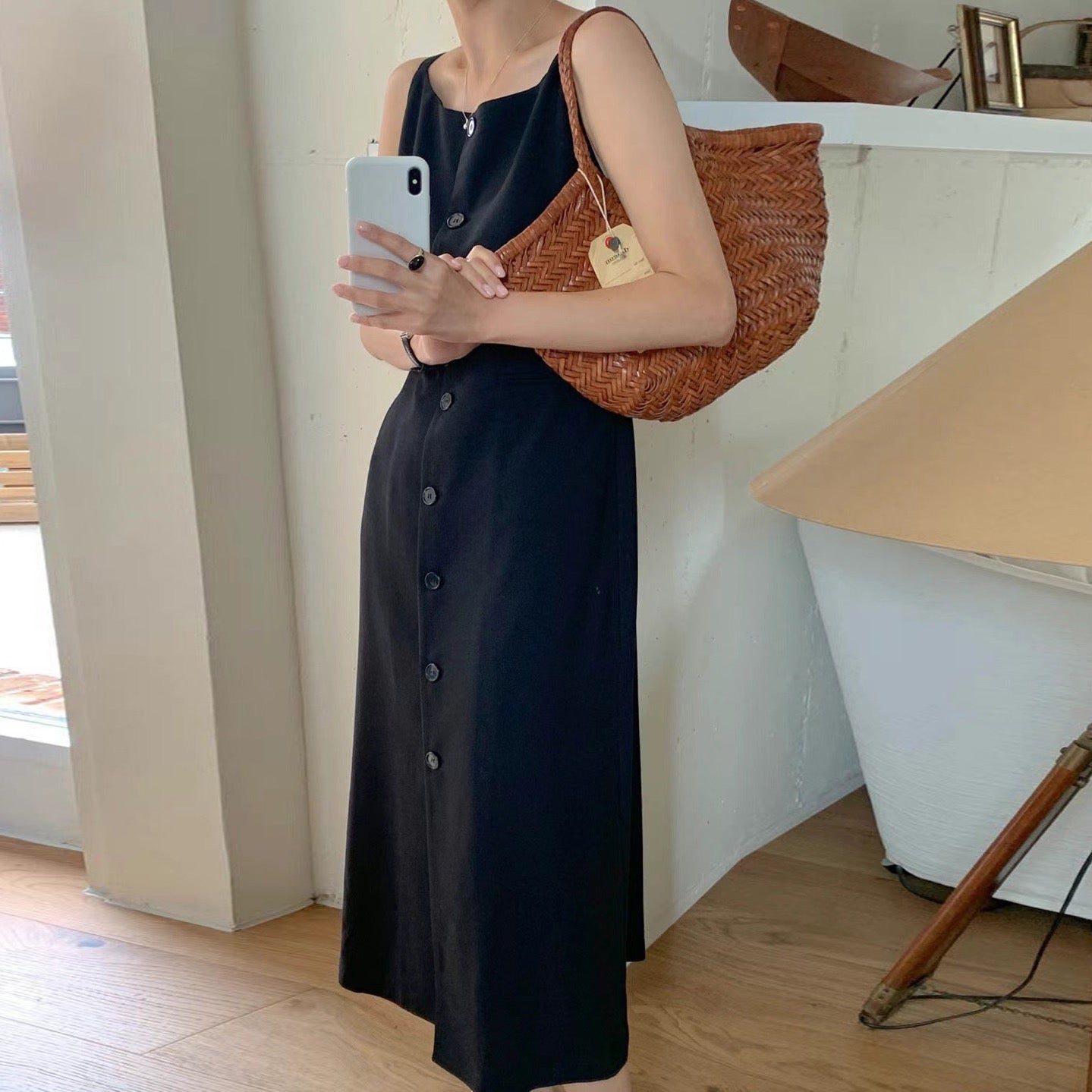 Single-breasted Suspender Dress