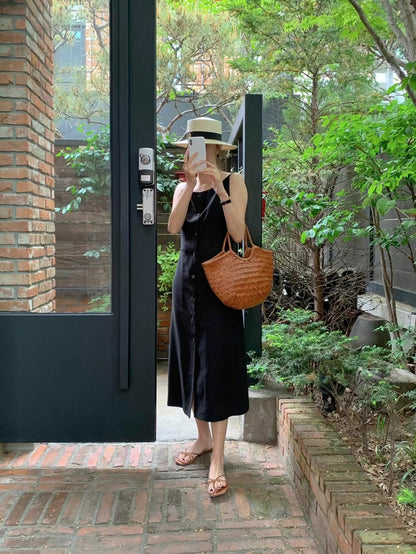 Single-breasted Suspender Dress