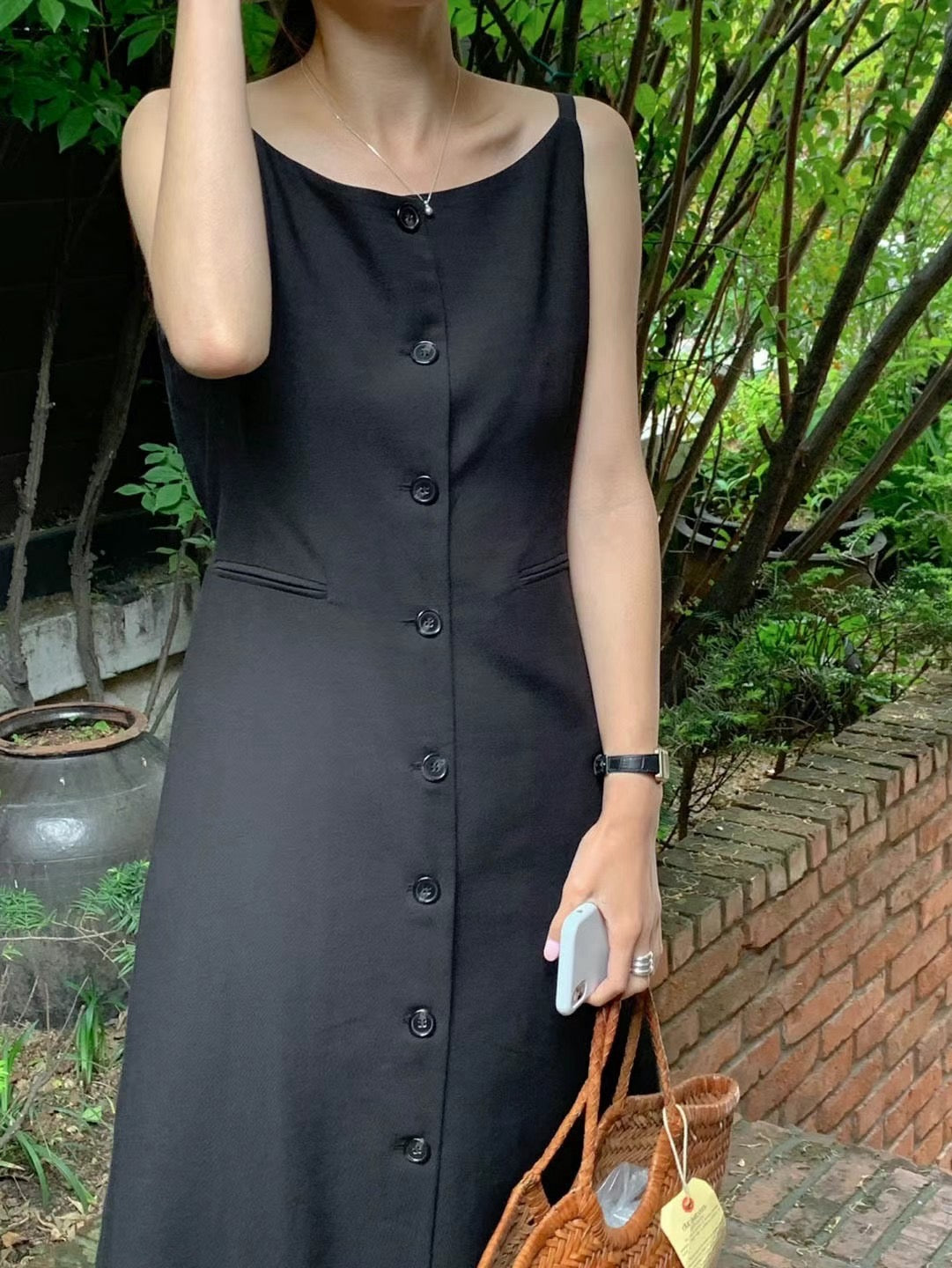 Single-breasted Suspender Dress