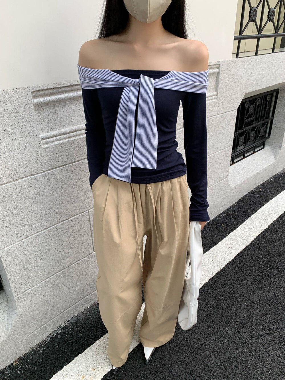 海軍領條紋撞色長袖t恤