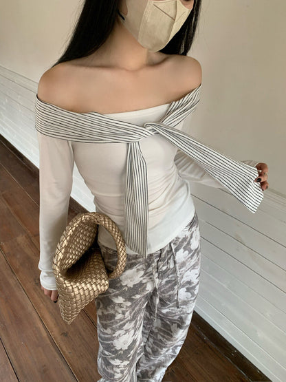 海軍領條紋撞色長袖t恤