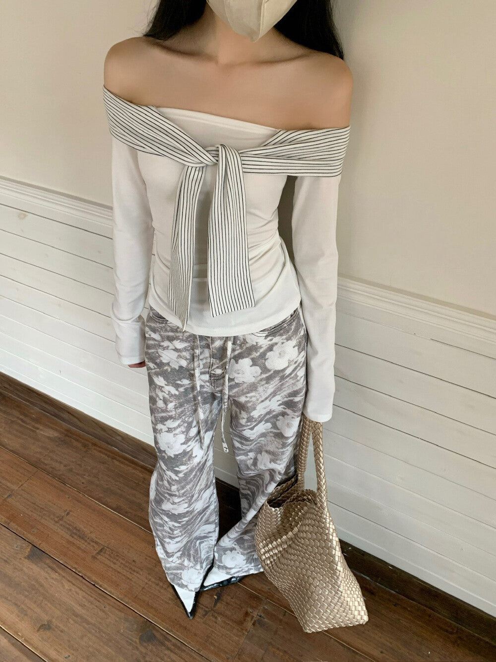 海軍領條紋撞色長袖t恤