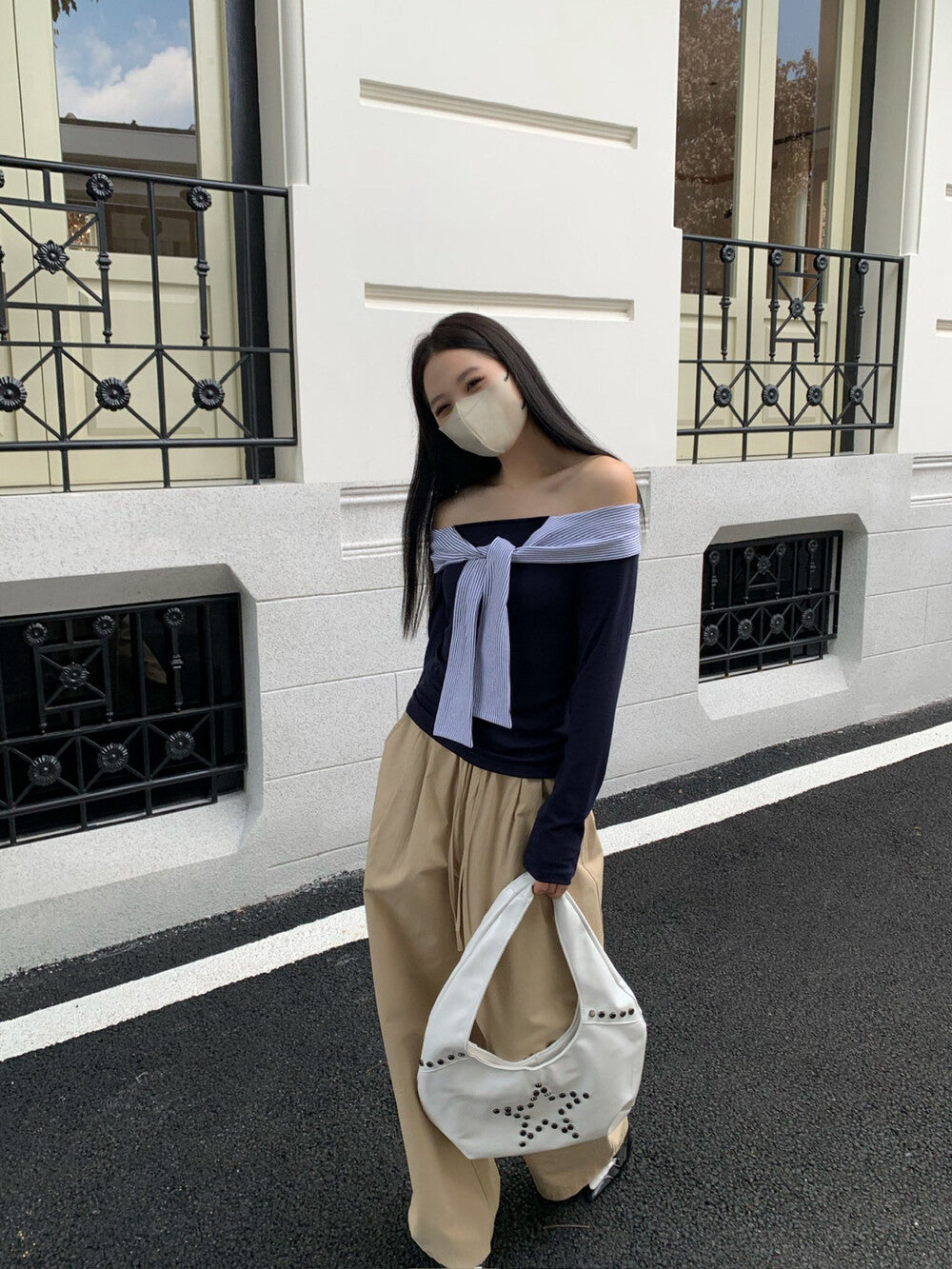 海軍領條紋撞色長袖t恤