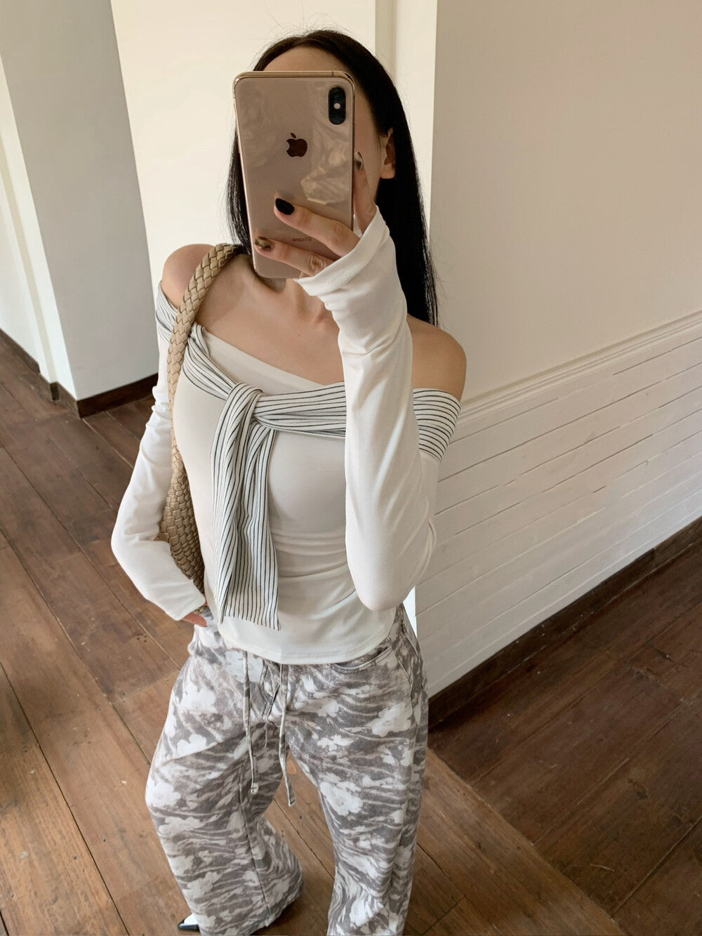 海軍領條紋撞色長袖t恤