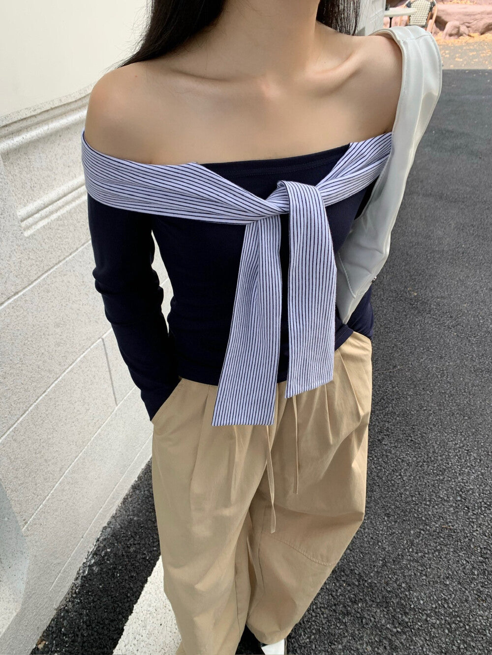 海軍領條紋撞色長袖t恤