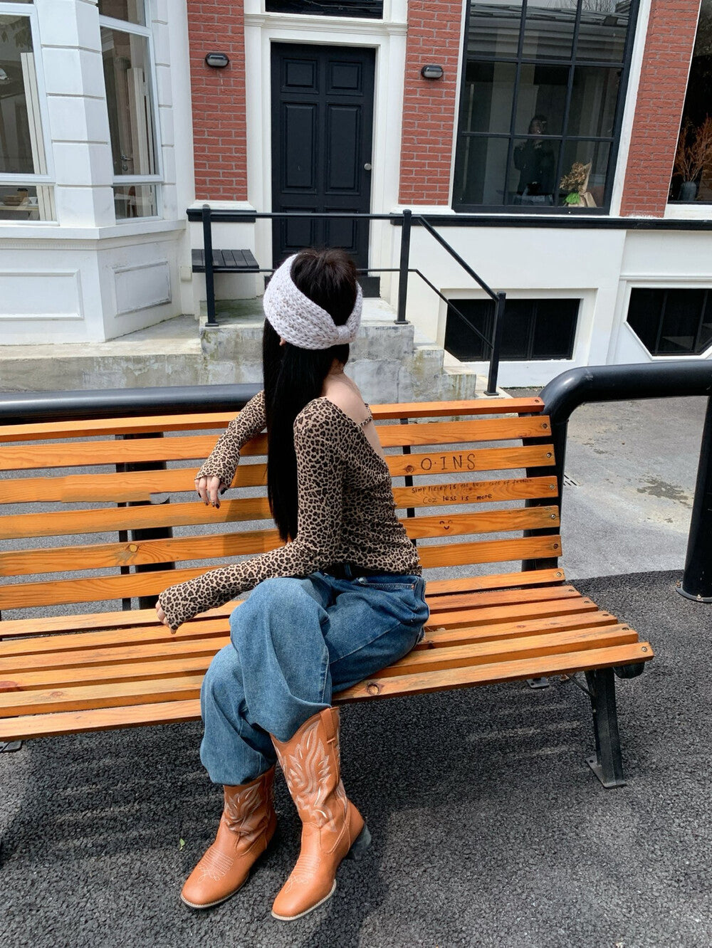 American Style Leopard Print Backless Long Sleeve T-Shirt