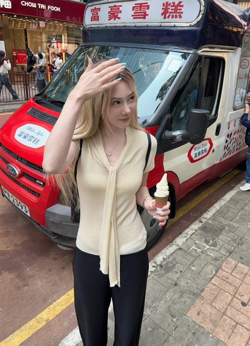 French-Style Ribbon Slim-Fit Knit Top