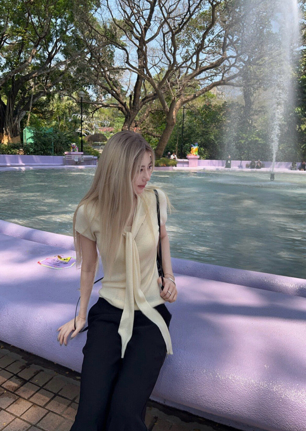 French-Style Ribbon Slim-Fit Knit Top