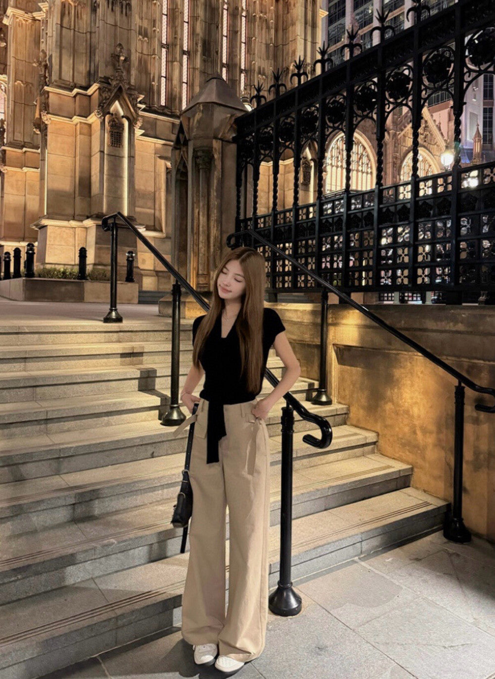 French-Style Ribbon Slim-Fit Knit Top