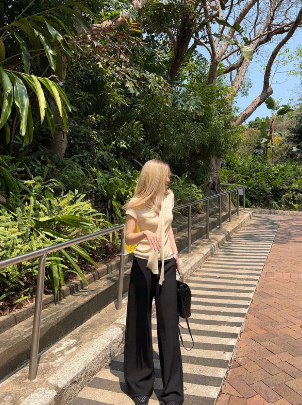 French-Style Ribbon Slim-Fit Knit Top