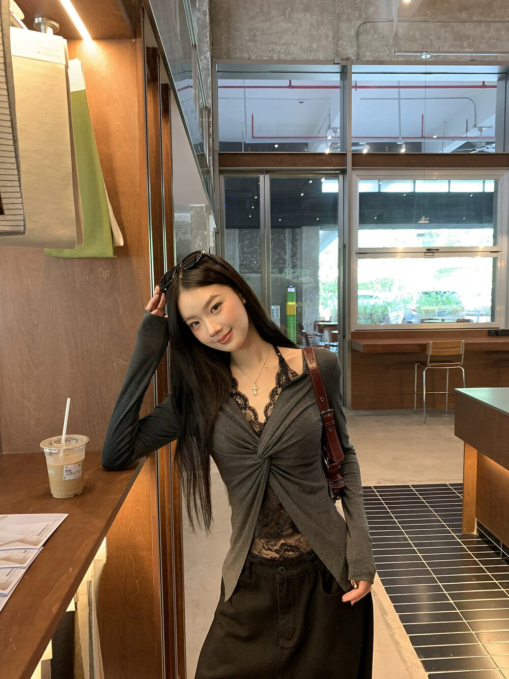 Lace Long Sleeve Layered-look T-shirt