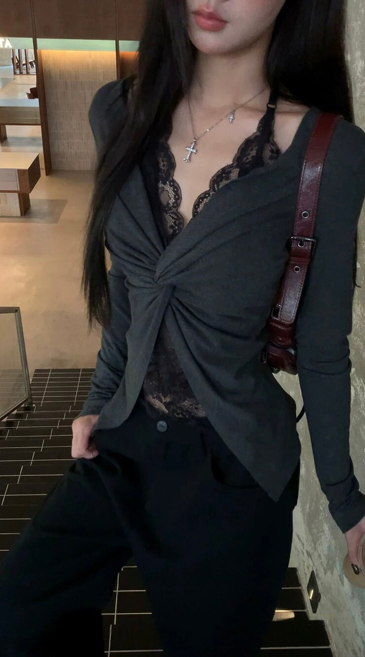 Lace Long Sleeve Layered-look T-shirt