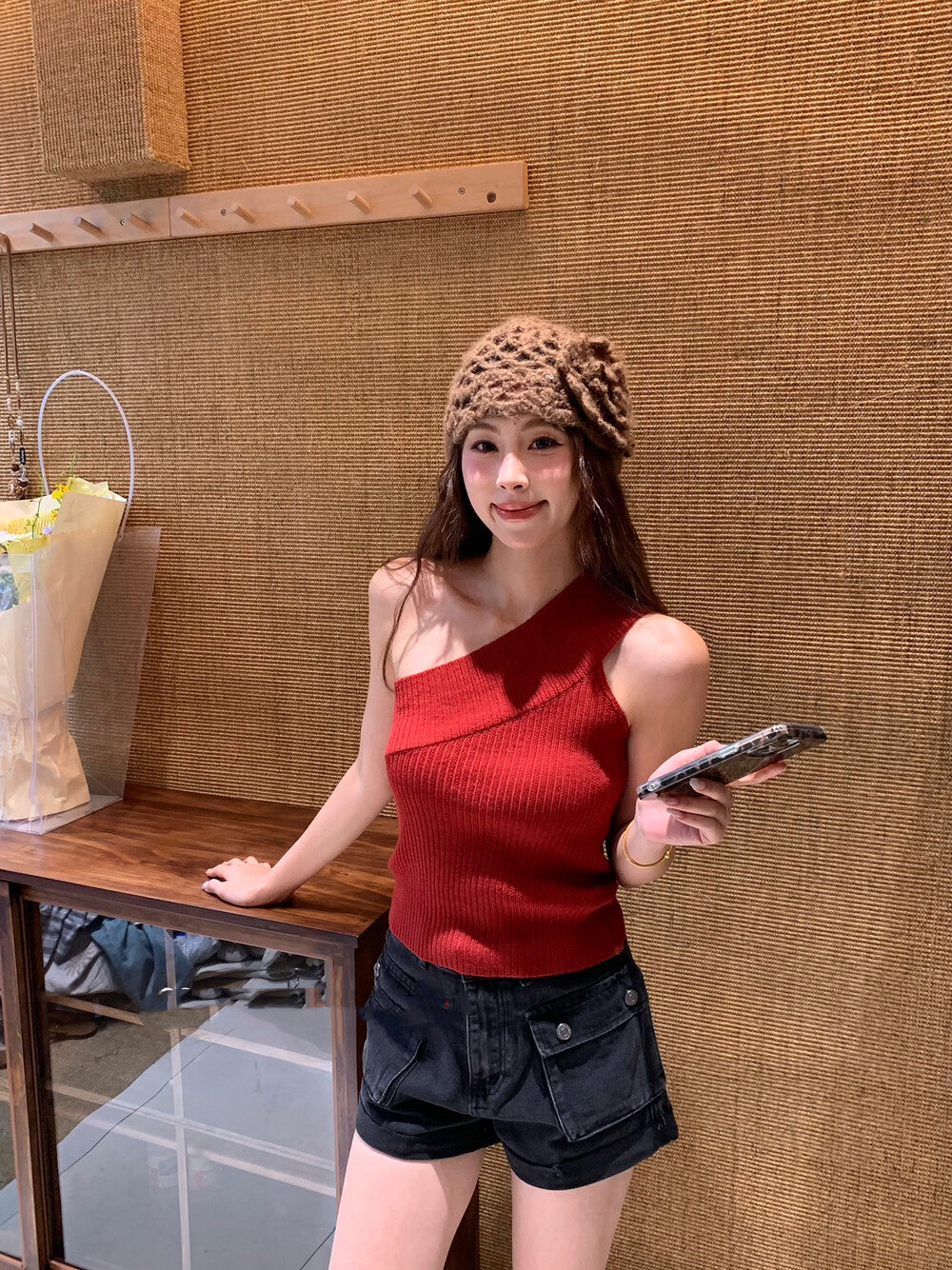 Minimalist Asymmetric Shoulder Knit Vest