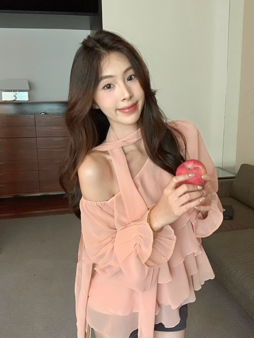 Off-shoulder Chiffon Tiered Blouse