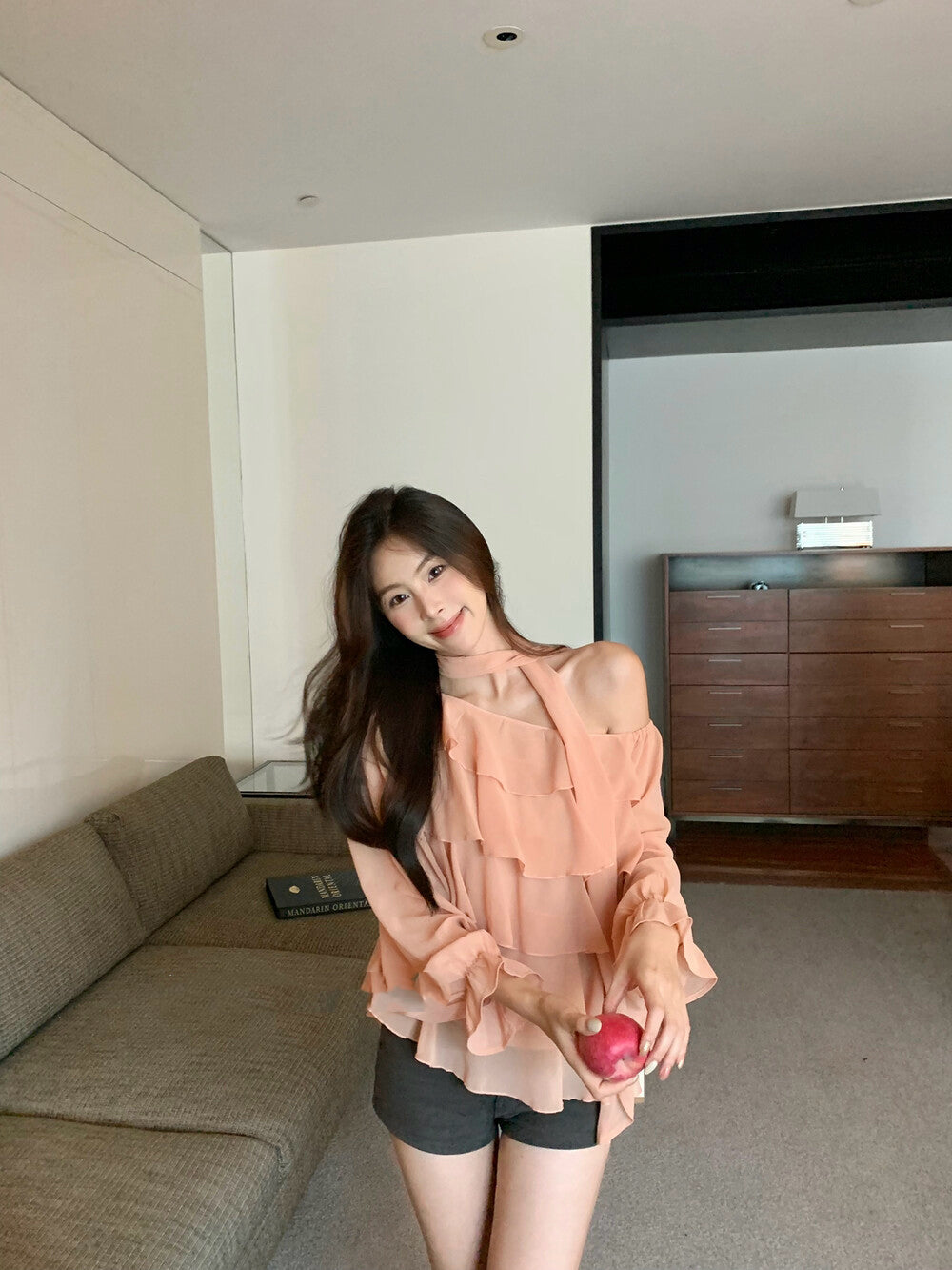 Off-shoulder Chiffon Tiered Blouse