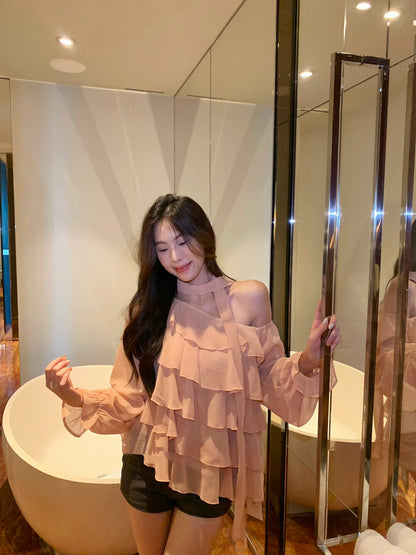 Off-shoulder Chiffon Tiered Blouse