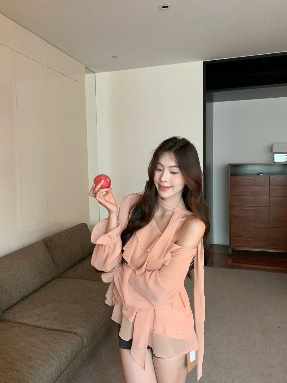 Off-shoulder Chiffon Tiered Blouse