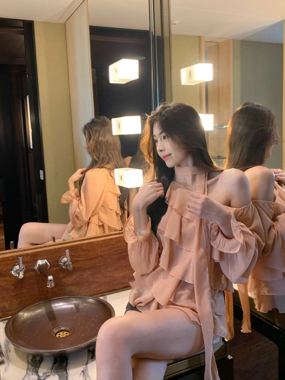 Off-shoulder Chiffon Tiered Blouse