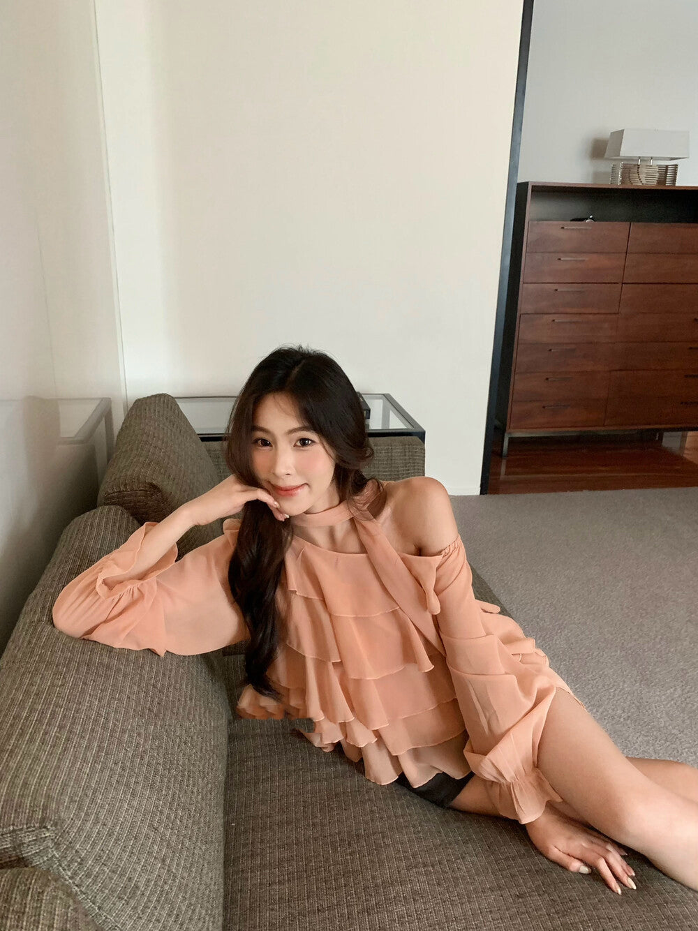 Off-shoulder Chiffon Tiered Blouse